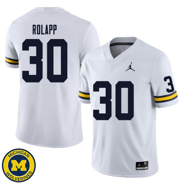 Mens Michigan Wolverines #30 Will Rolapp White Fashion Jersey